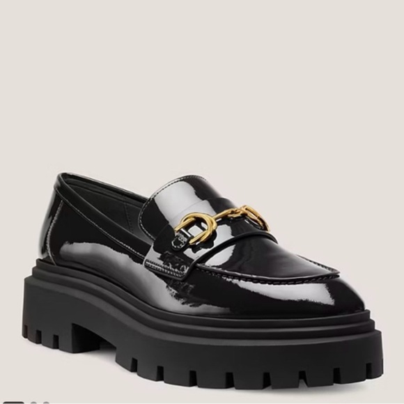 Stuart Weitzman Black Loafers with Gold Accent - Picture 1 of 11